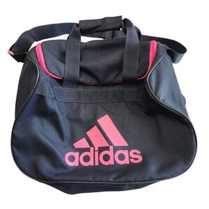 Adidas Diablo Duffel Bag Black Pink Logo Fits Gym Locker Zip Top Compact Sports
